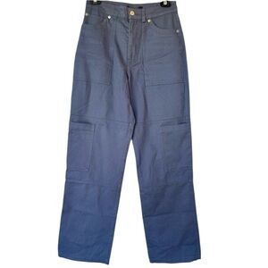 Zara Women's Wide Leg Navy cargo Pants with pockets